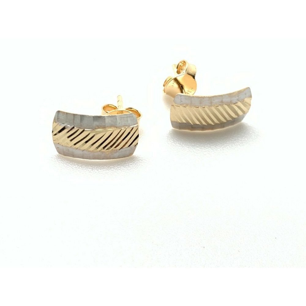 18K Gold Stud Two Tone White/Yellow Gold Earrings - Picture 2 of 12